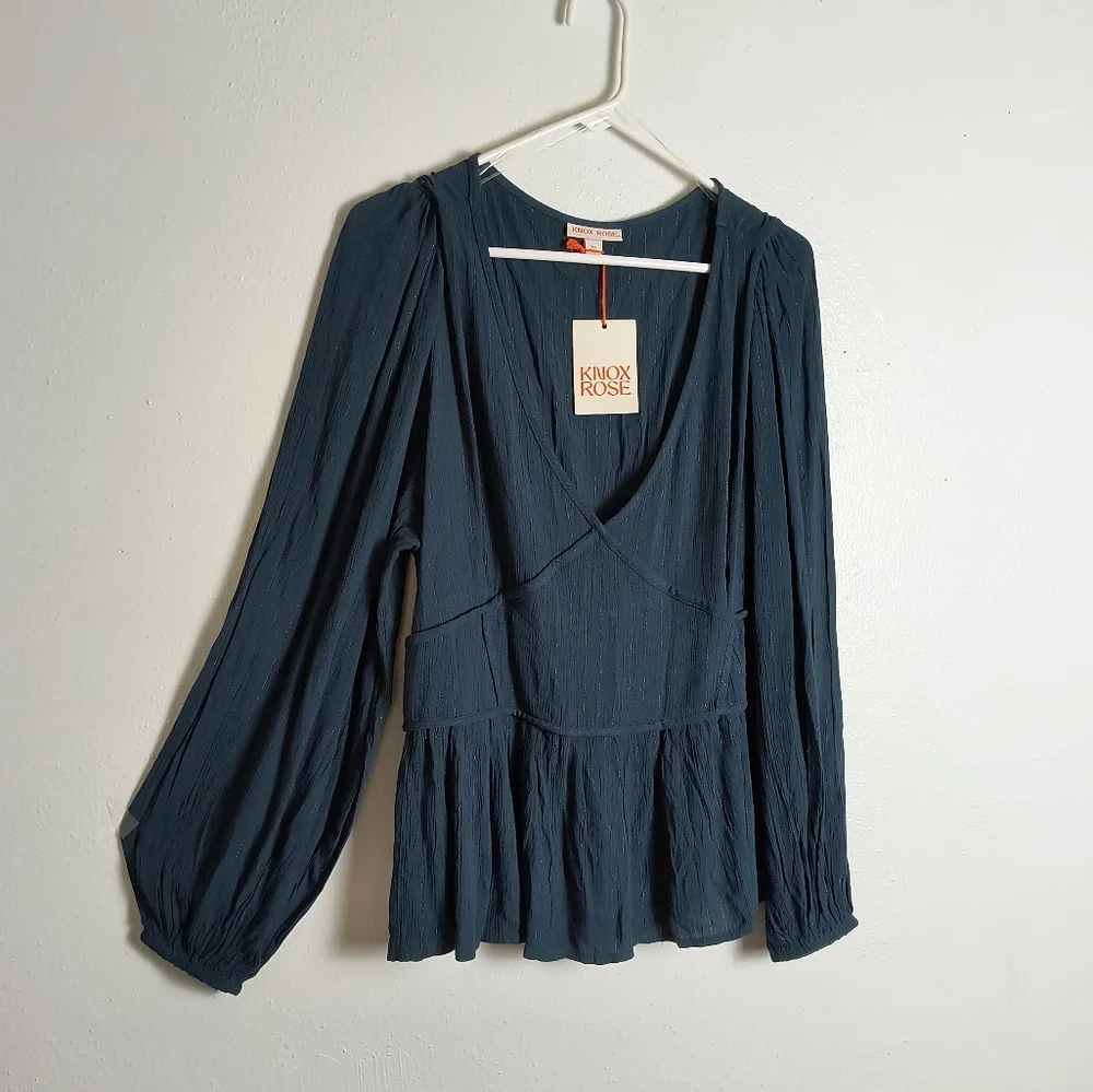 Knox Rose XXL Teal Blue Peplum Blouse Top Boho